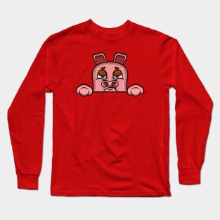 Pig Cartoon With Bored Face Expression Long Sleeve T-Shirt